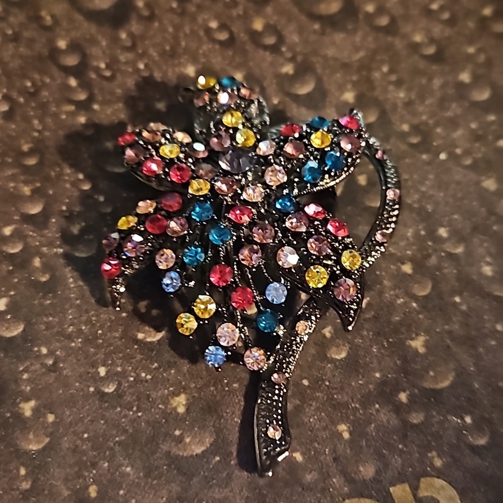 Colorful Rhinestone Flower Pin - Picture 2 of 4